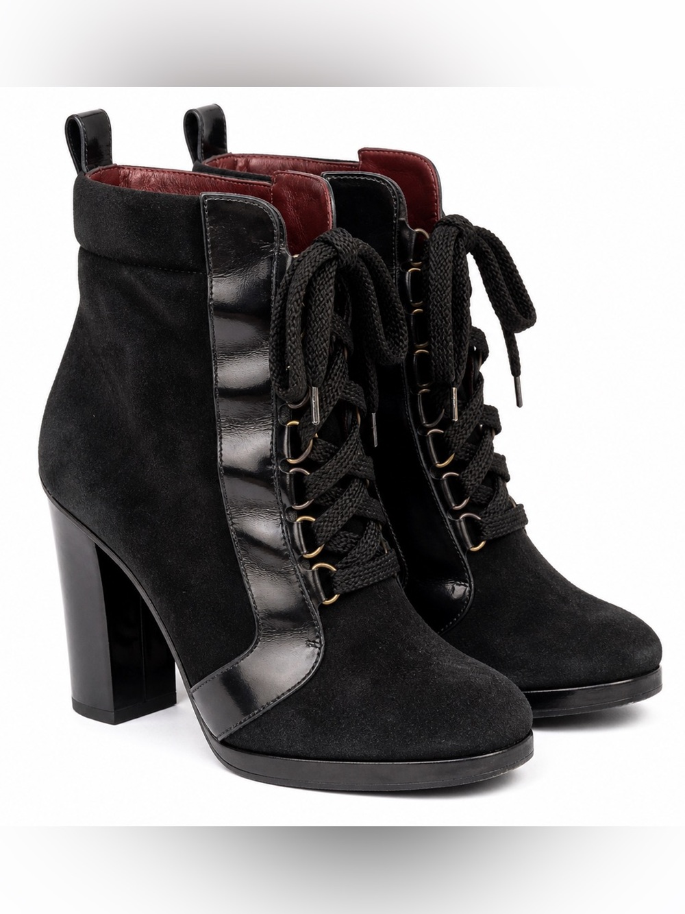 Y2K Marc Jacobs lace up black suede and leather platform block heels